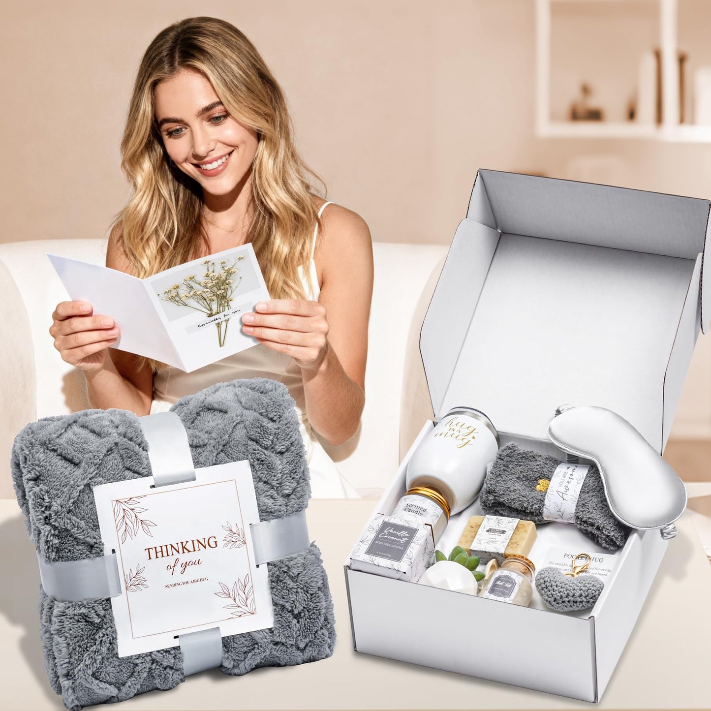 Get Well Gifts for Women Self Care Gifts Basket - Relaxing Spa Care Package After Surgery Mothers Day gifts - Feel Better Sympathy Mothersday Birthday Gift for Her Mom Sister Friend Wife (Gray)