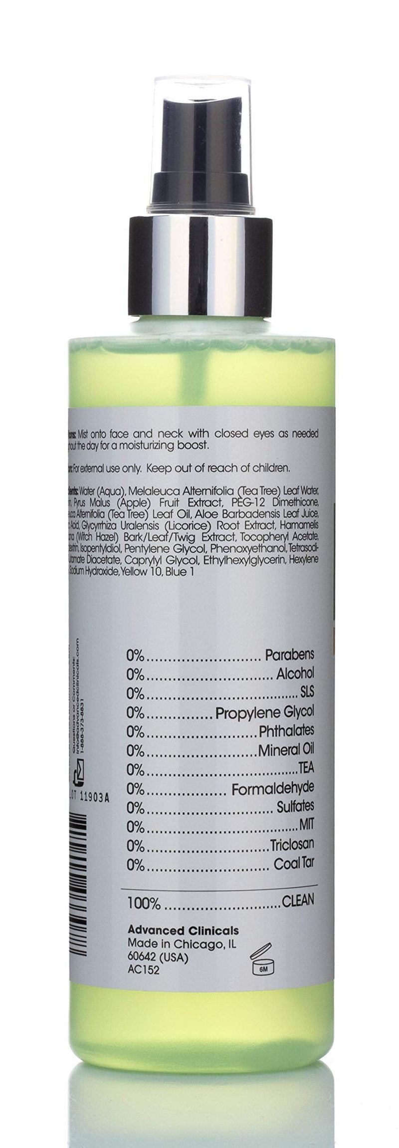 Advanced Clinicals Oil Control Purifying Facial Mist Toner. Hydrating, Non-Greasy Tea Tree Oil, Witch Hazel Toner W/Aloe Vera Face Mist Cleans Pores & Clears Acne All Skin Types, 8 Fl Oz (Pack of 1)