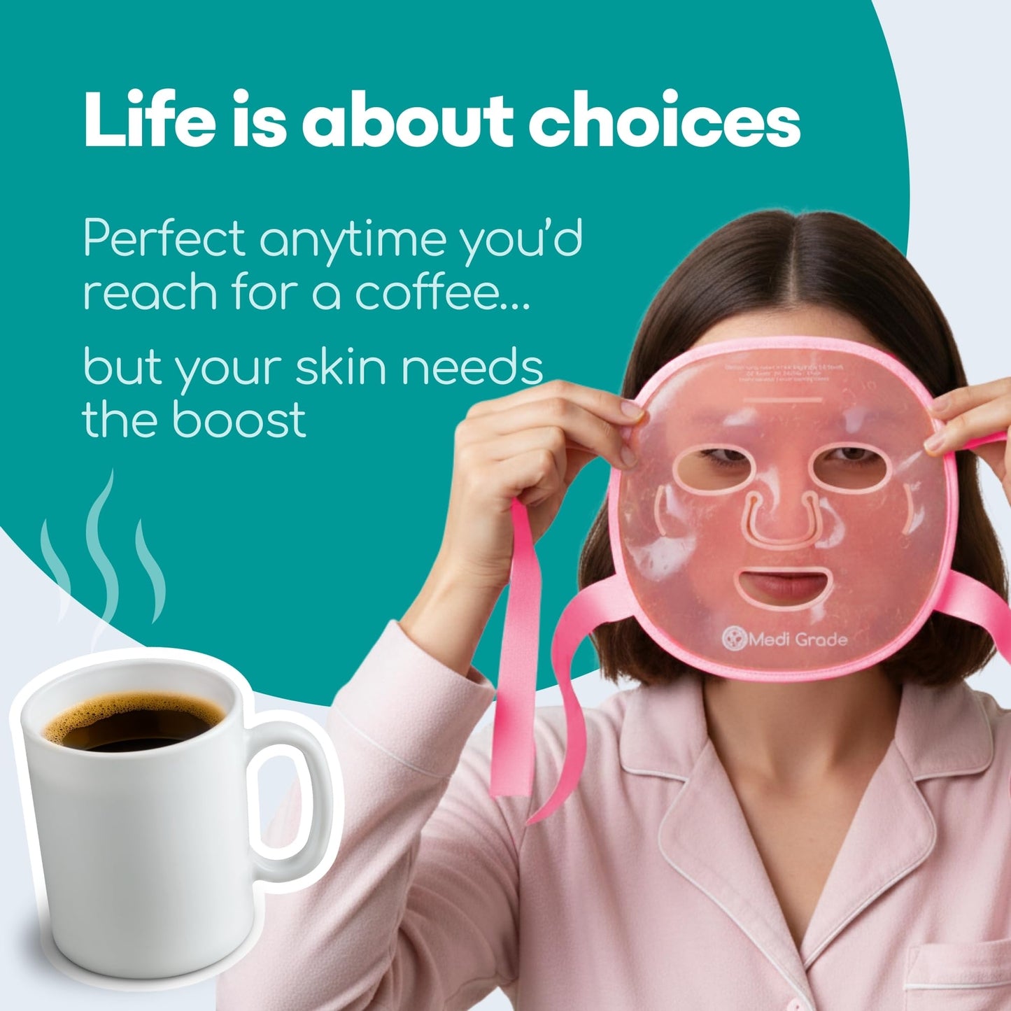 Medi Grade Cooling Ice Face Mask and Cooling Eye Mask for Puffy Eyes, Pink - Self Care Face Ice Pack with ChillGel Face Ice Mask Technology - Cooling Face Mask, Eye Pads and Bag
