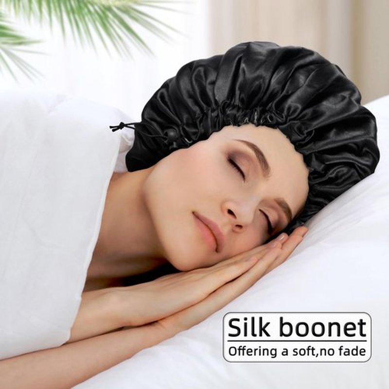 Satin Bonnet Silk Bonnet for Curly Hair Bonnet Braid Bonnet for Sleeping Bonnets for Women Large Double-Layer Adjustable(Black&Blue Zircon)