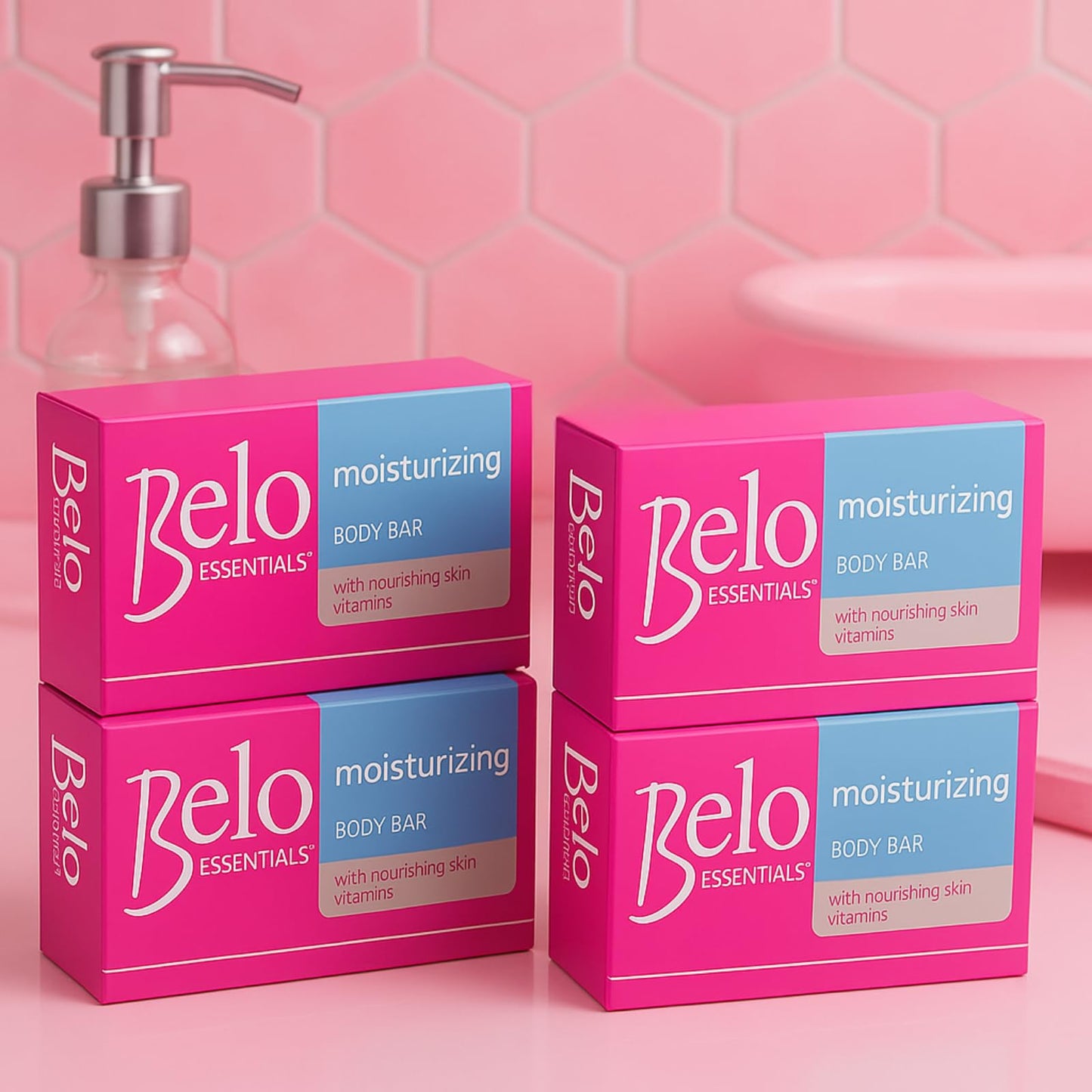 Belo Essentials Moisturizing Body Bar Gentle Cleansing Hydrating Bath Skincare Solution Smooth Texture Enhancer - 135g x 4 Bars