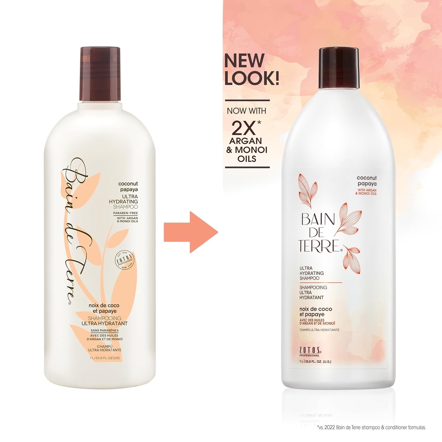 Bain de Terre Coconut Papaya Ultra Hydrating Shampoo, Moisture Quench for Dry, Damaged Hair, with Argan & Monoi Oils, Paraben-Free, Color-Safe, Vegan