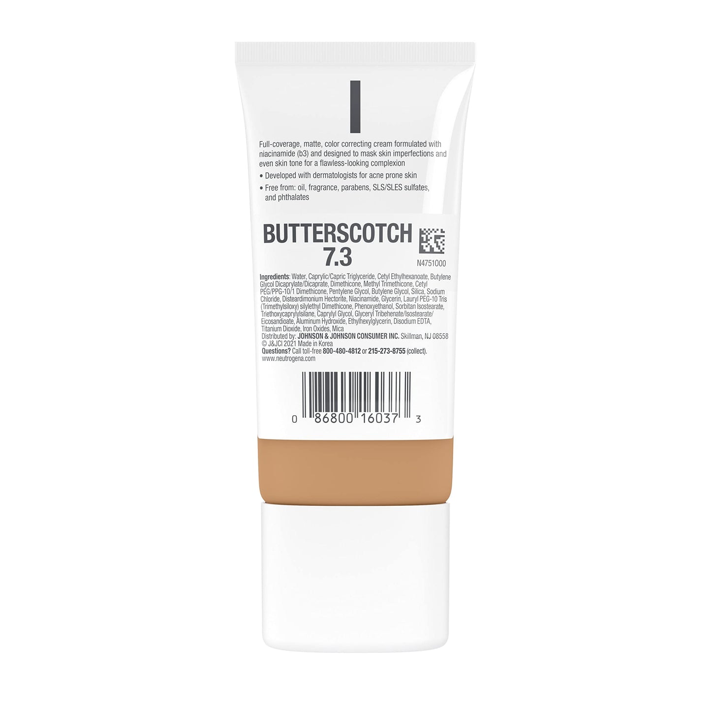 Neutrogena Clear Coverage Flawless Matte CC Cream, Full-Coverage Color Correcting Cream Face Makeup with Niacinamide (b3), Hypoallergenic, Oil Free &-Fragrance Free, Butterscotch, 1 oz