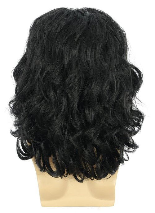 VGbeaty 70s 80s Punk Rocker Party California Wig Men Women Long Wave Black Halloween Costume Cosplay Wig