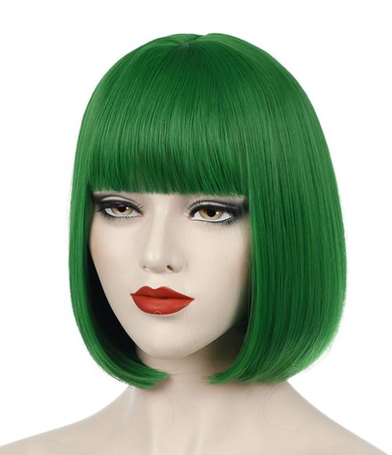 Bopocoko Green Wig Short Green Wigs for Women St Patricks Day Green Bob Wig with Bangs Natural Cute Synthetic Wigs for Halloween BU110GR