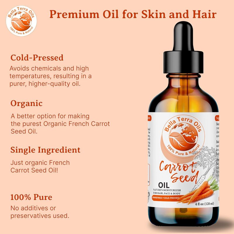 Bella Terra Oils - Natural Carrot Seed Oil 2oz - Enriched with Carotene & Essential Nutrients, Elevate Your Skin Care Regimen with This Luxurious Oil