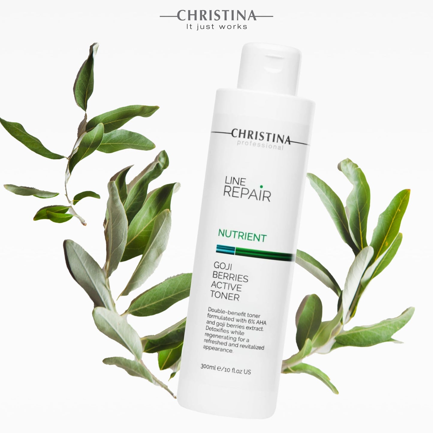 Christina Line Repair Nutrient Goji Berries Glycolic Acid Toner for Face | Regeneration, Skin Alignment Facial Toner | Suitable for Acne, Black Spots 300ml