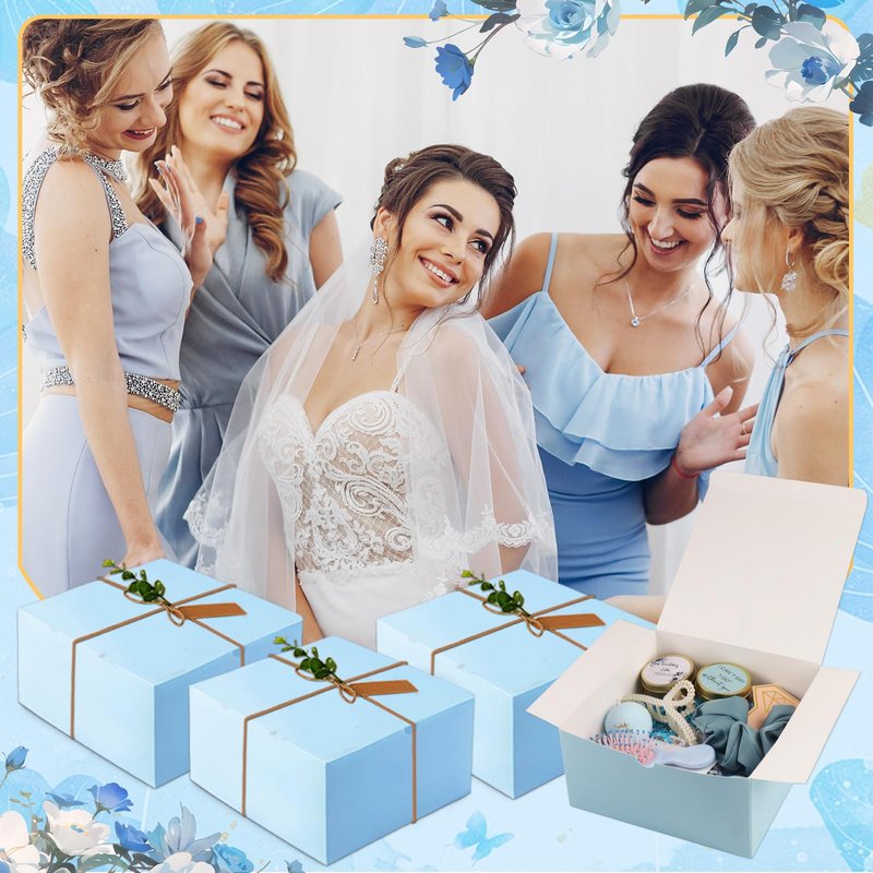 53pcs Bridesmaid Gifts Set of 4 Blue,Maid of Honor Proposal Gifts,Bridesmaid Proposal Boxes Set,Cosmetic Bag Scented Candle Salt Ball Scrunchies Hair Clip Knot Bracelet Bridal Party Bachelorette
