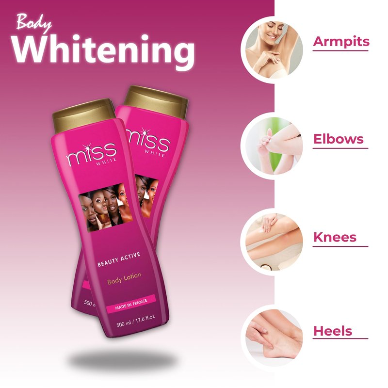 FAIR & WHITE-Miss White, Skin Brightening Body Lotion – 13.5 Fl oz / 500 ml – Moisturizing, Hydrating Lotion, Helps to Reduce pigments on: Body, Elbows, Knees and Armpits