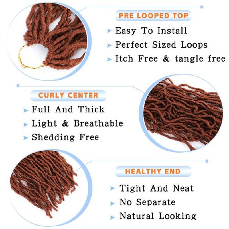 Ginger Faux Locs Crochet Hair 22 Inch 7 Packs Soft Locs Copper Red Crochet Faux Locs Pre Looped Loc Hair Crochet Braids For Black Women(22inch, 7 Packs, 350#)