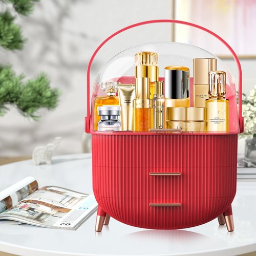MASSY Egg Shape(Oval) Makeup Storage Box, Countertop Portable Vanity Cosmetics Organizer Preppy