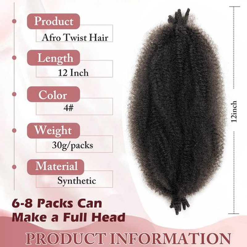 Afro Spring Twist Hair 12 Inch Cuban Twist Hair 8 Packs 4# Marley Twist Braiding Hair Springy Afro Twist Hair Extensions for Faux Locs (4#, 12 Inch(Pack of 8))