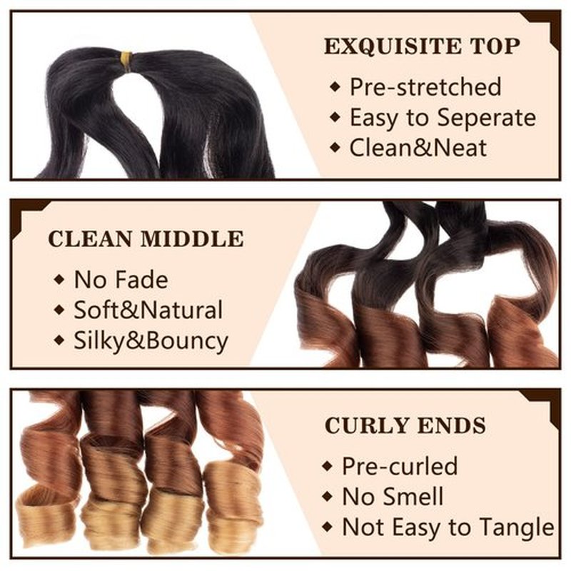 COOKOO 9 Packs 22 Inch French Curls Crochet Hair Pre-Stretched Loose Wave Braiding Hair Ombre 3 Tones Loose Curly Braids Precurled Braids Hair Extentions for BOHO Box Braids 1B/30/27#