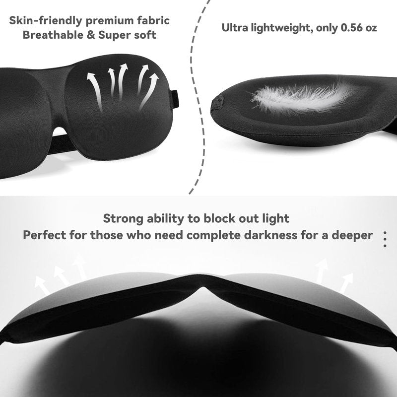 4 Pack Sleep Mask for Women and Men Adjustable Blackout 3D Eye Masks for Sleep, Blindfold with Storage Bag and Earplug for Travel Nap and Night (Black, Purple, Blue, Gray)