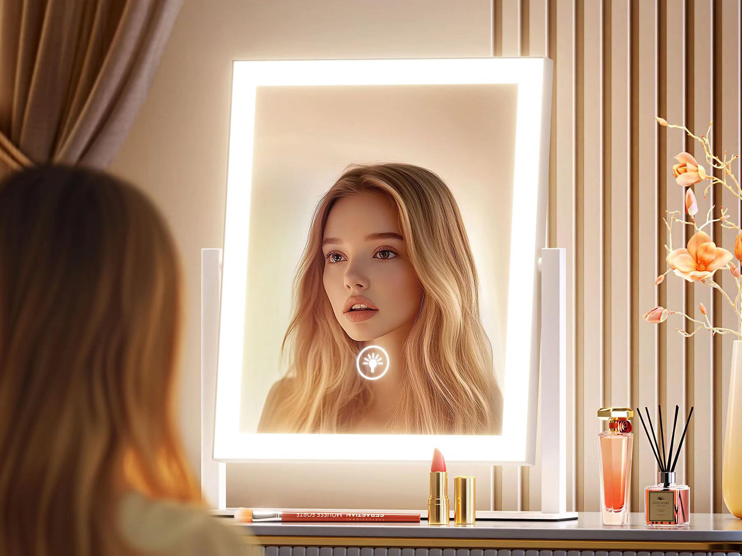 Gvnkvn Makeup Vanity Mirror with Lights 17.2" Large LED Lighted Mirror, Hollywood Make Up Mirror with Lighting, Smart Touch,Detachable 5X Magnification 360° Rotation, (Gold,Gift Box)