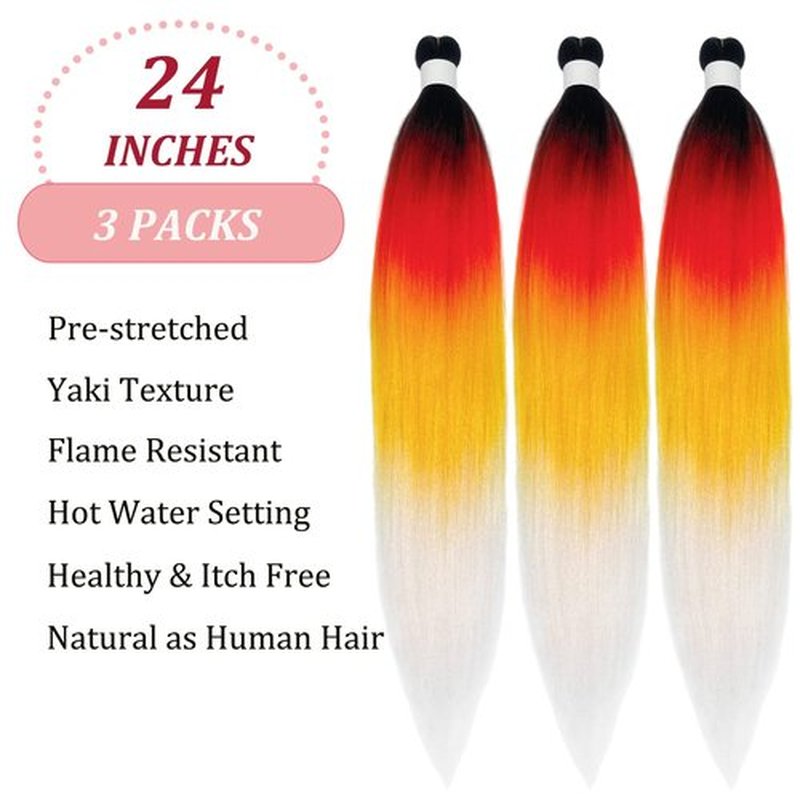 UPruyo Pre Stretched Rainbow Braiding Hair Ombre Orange Yellow Blue Purple Kids Colorful Braiding Hair Extensions for Braids Synthetic Fake Hair for Braiding (26 In 3 Packs)