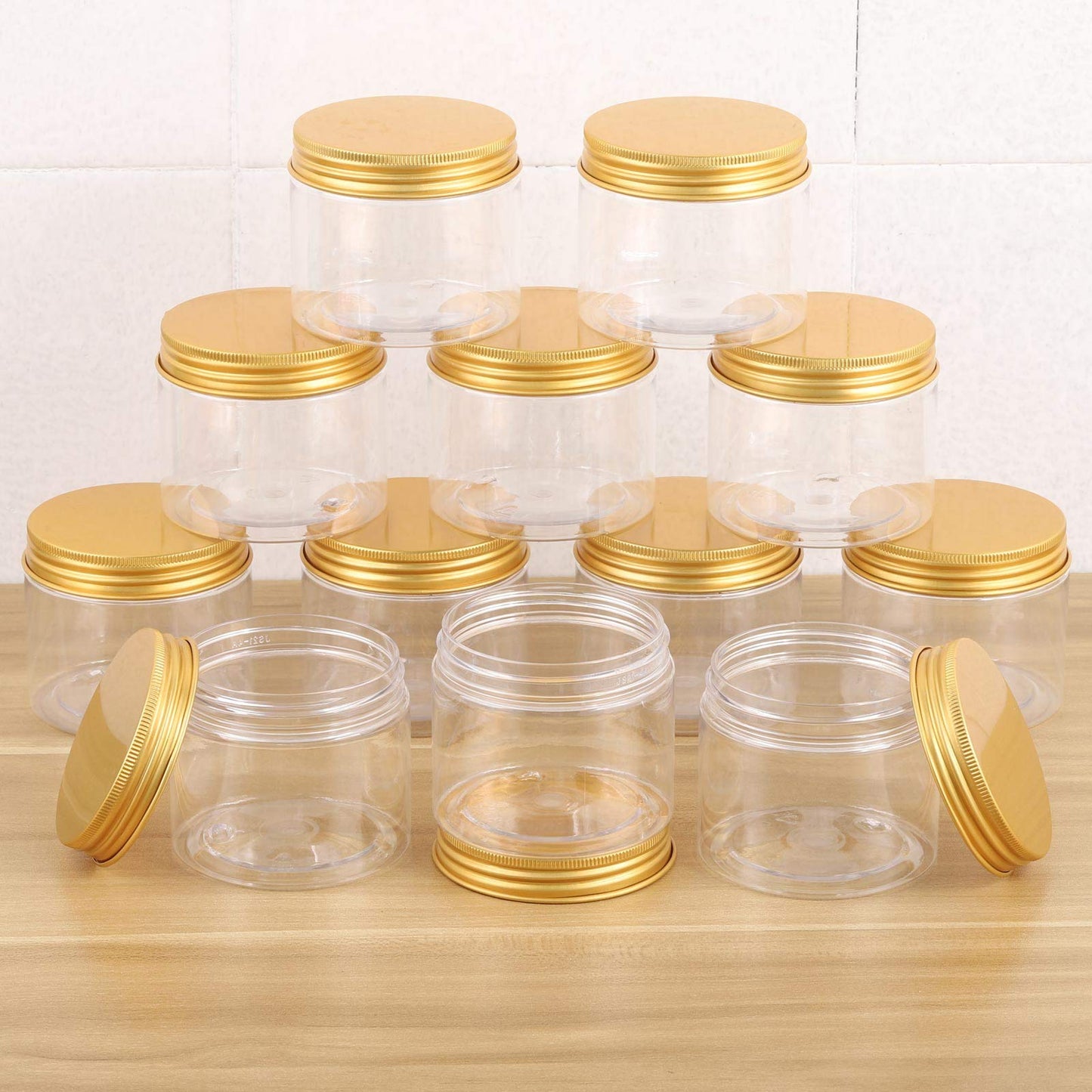 12pcs 150ml Cosmetic Containers Empty Refillable Clear Plastic Jars with Gold Lid, Storage Cream,Lotion,Powder,Liquid-Business Packing Jar