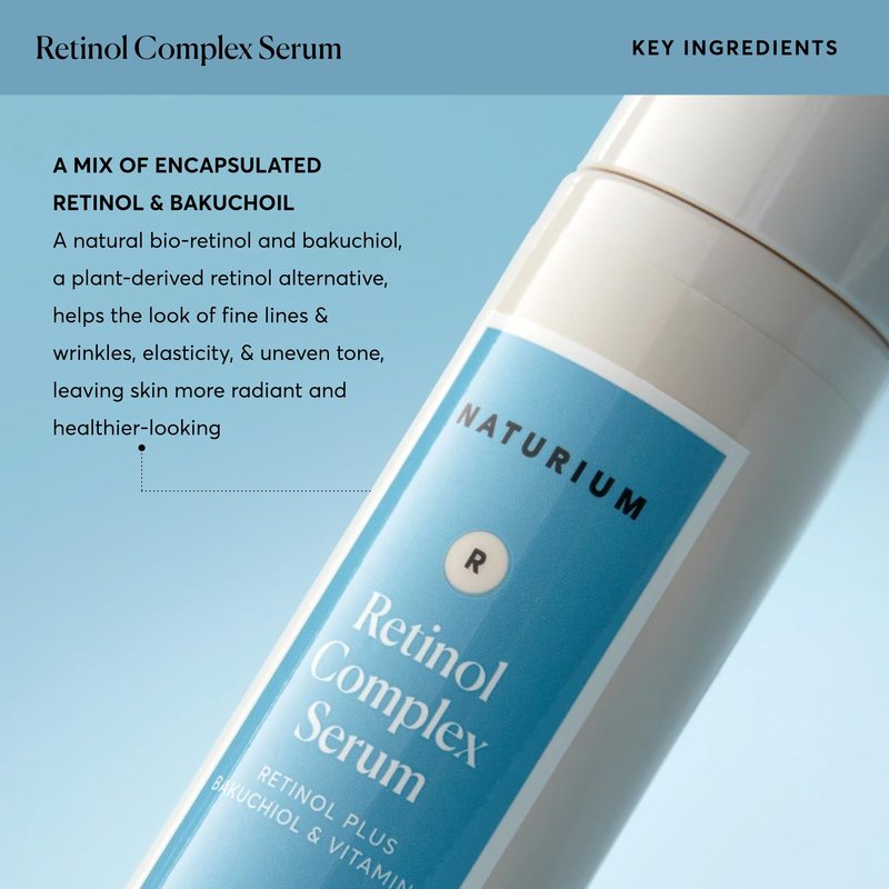 Naturium Retinol Complex Serum, Encapsulated Retinols & Bakuchiol, Refining & Smoothing Facial Serum, 1 oz