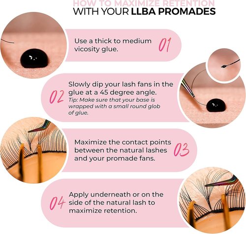 LLBA Promade Mix 750 Fans | Handmade Volume Eyelashes | Multi Selections From 5D To 12D | C CC D Curl | Thickness 0.03~0.1 mm | 9-18mm Length | Long Lasting | Easy Application 5D-0.07 C 9-10-11mm