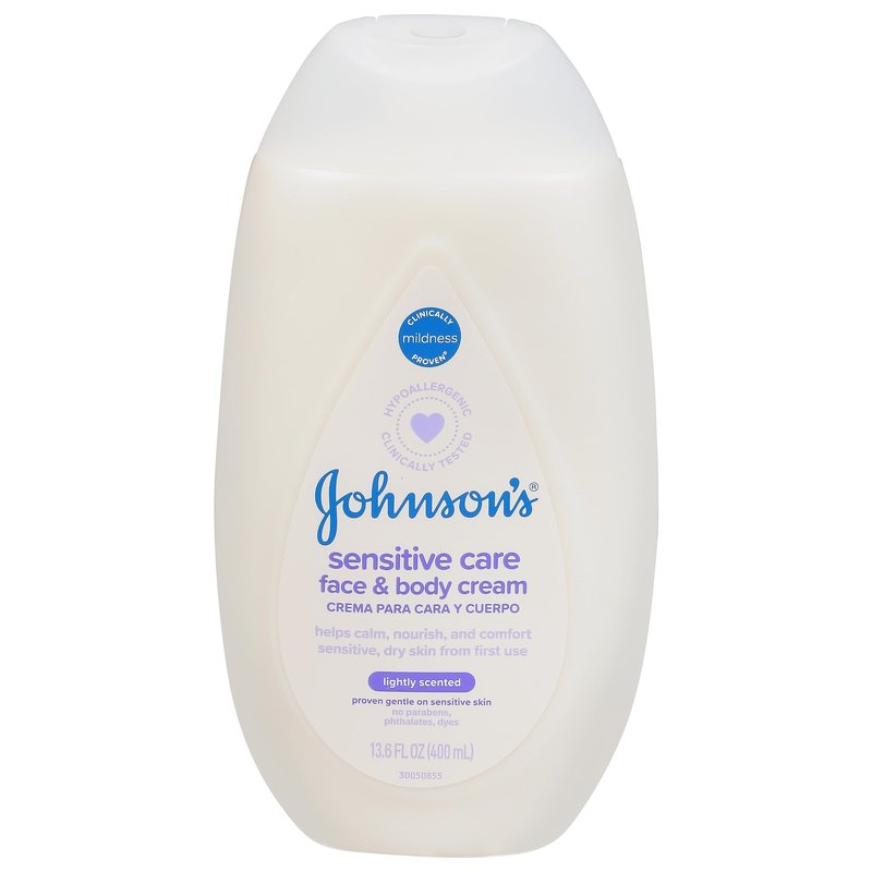 Johnson'S, Sensitive Care Baby Face & Body Cream Lightly Scented, 13.6 Fl Oz