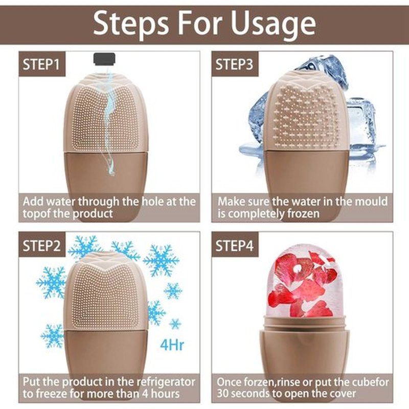 KOGITI Ice Mold for Face, Ice Roller for Face & Eye, Beauty Facial Ice Rollers Ice Holder Mold Face Puffiness Relief Massage Skin Care Tools, Ice Facial Cube (Brush-Coffee)