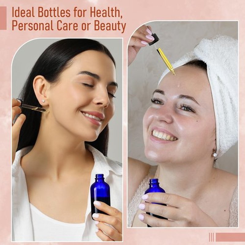 AOZITA 4 Pack, 2 oz Dropper Bottles with 1 Funnel & 4 Labels - 60ml Thick Dark Blue Glass Tincture Bottles with Eye Droppers - Leakproof Essential Oils Bottles for Health, Personal Care & Beauty