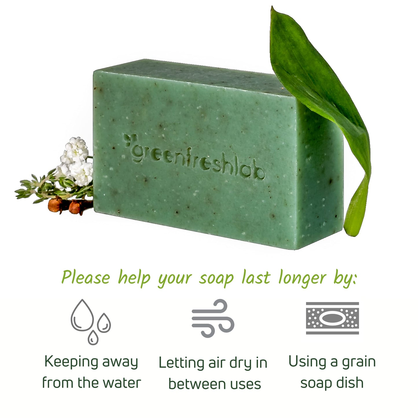 Greenfreshlab Thyme + Rosemary Soap Bar 85% Organic Ingredients, Natural Help for Sensitive Skin, Enriched with Patchouli Oil, Uplifting Aroma, Vegan & Cruelty Free, 4 oz