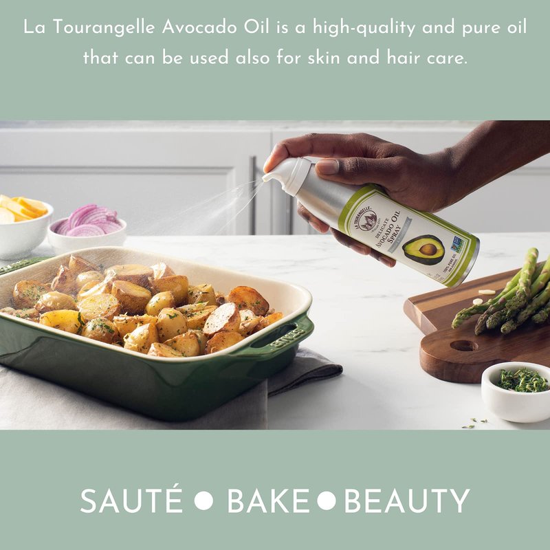 La Tourangelle, Avocado Oil Spray, All-Natural Handcrafted from Premium Avocados, Great for Cooking, Butter Substitute, and Skin and Hair Care, Spray Cooking and Grilling Oil, 5 fl oz (Pack of 2)