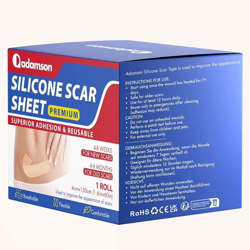 Adamson Silicone Scar Tape for Surgical Scars, Keloid, C-Section, Burns & More, Premium Silicone Scar Sheets, Reusable & Professional (1.6"x 60" Roll-1.5M)
