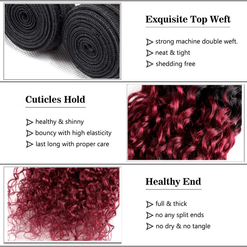 Red Bundles Human Hair Burgundy Kinky Curly Bundles Brazilian Virgin Remy Mixed With 3 Bundles 22 24 26 Inch 1B99J Curly Bundles Hair Extensions for Women 300g