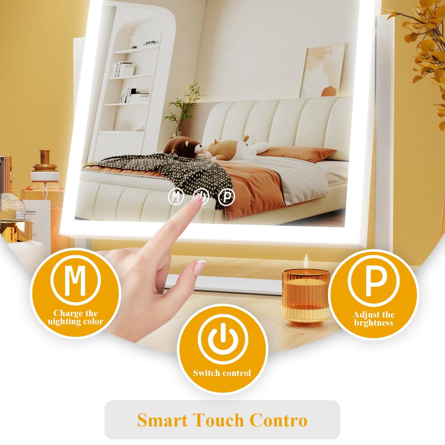 Gvnkvn Makeup Vanity Mirror with Lights 17.2" Large LED Lighted Mirror, Hollywood Make Up Mirror with Lighting, Smart Touch,Detachable 5X Magnification 360° Rotation, (Gold,Gift Box)