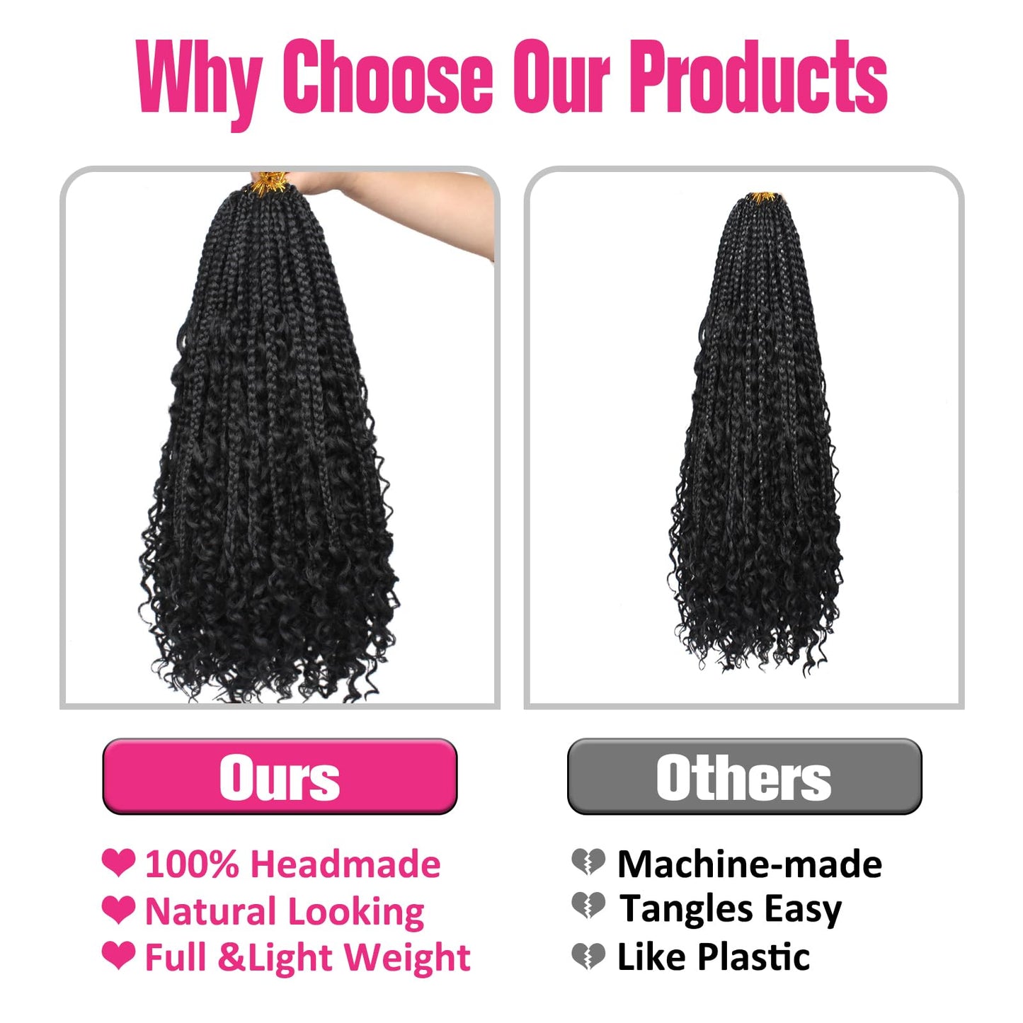 Unionbeauty Boho Box Braids Crochet Hair 16 Inch Black Goddess Box Braids Crochet Hair Curly Ends 8 Packs Bohemian Hippie Box Braids Synthetic Braiding Hair for Black Woman Crochet Box Braids 1B#