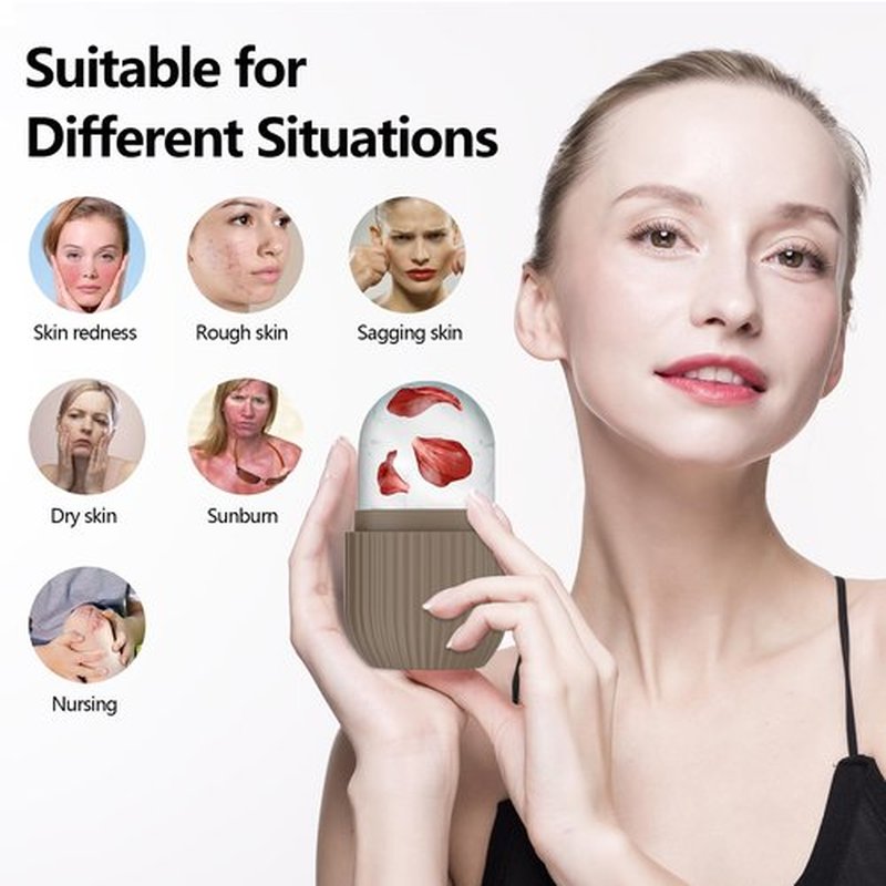 2pcs Ice Roller for Face and Eye, Silicone Ice Facial Roller Ice Holder, Face Ice Mold Skin Care, Face Icers Reusable Ice Cube Roller for Shrink Pores Anti Wrinkle Reduce Puffiness, Yellow Brown