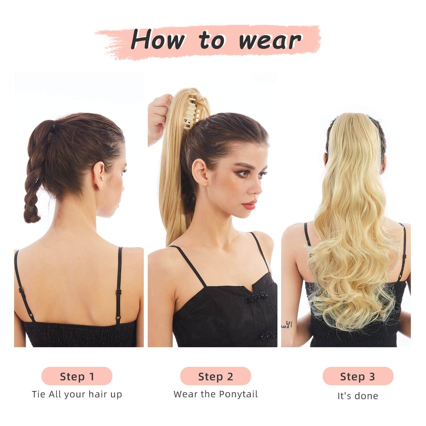 HEWEICSY Ponytail Extensions,Hair Extension Ponytail 22" Long Claw Hair Extension Synthetic Curly Wavy Hairpieces Ponytail Clip in Ponytail Wig Daily Fluffy Pony Tail for Women,4.8 OZ,Auburn