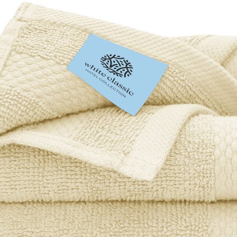 White Classic Luxury Cotton Washcloths - Large Hotel Spa Bathroom Face Towel | 12 Pack | Beige