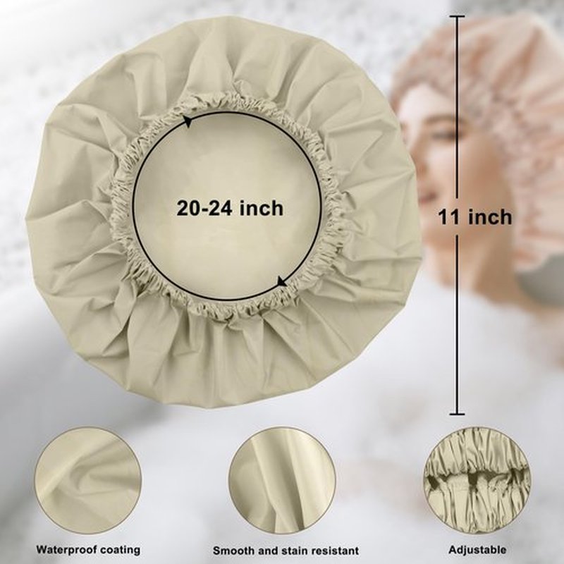 Reusable Shower Cap for Women, Large Waterproof Shower Bonnet Washable Elastic Band Bath Hair Hat for Long Hair, Braids(Gray Yellow)