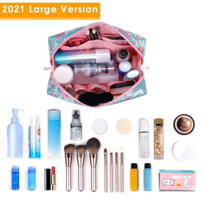 Large Makeup Bag Zipper Pouch Travel Cosmetic Organizer for Women (Large, Flamingo)