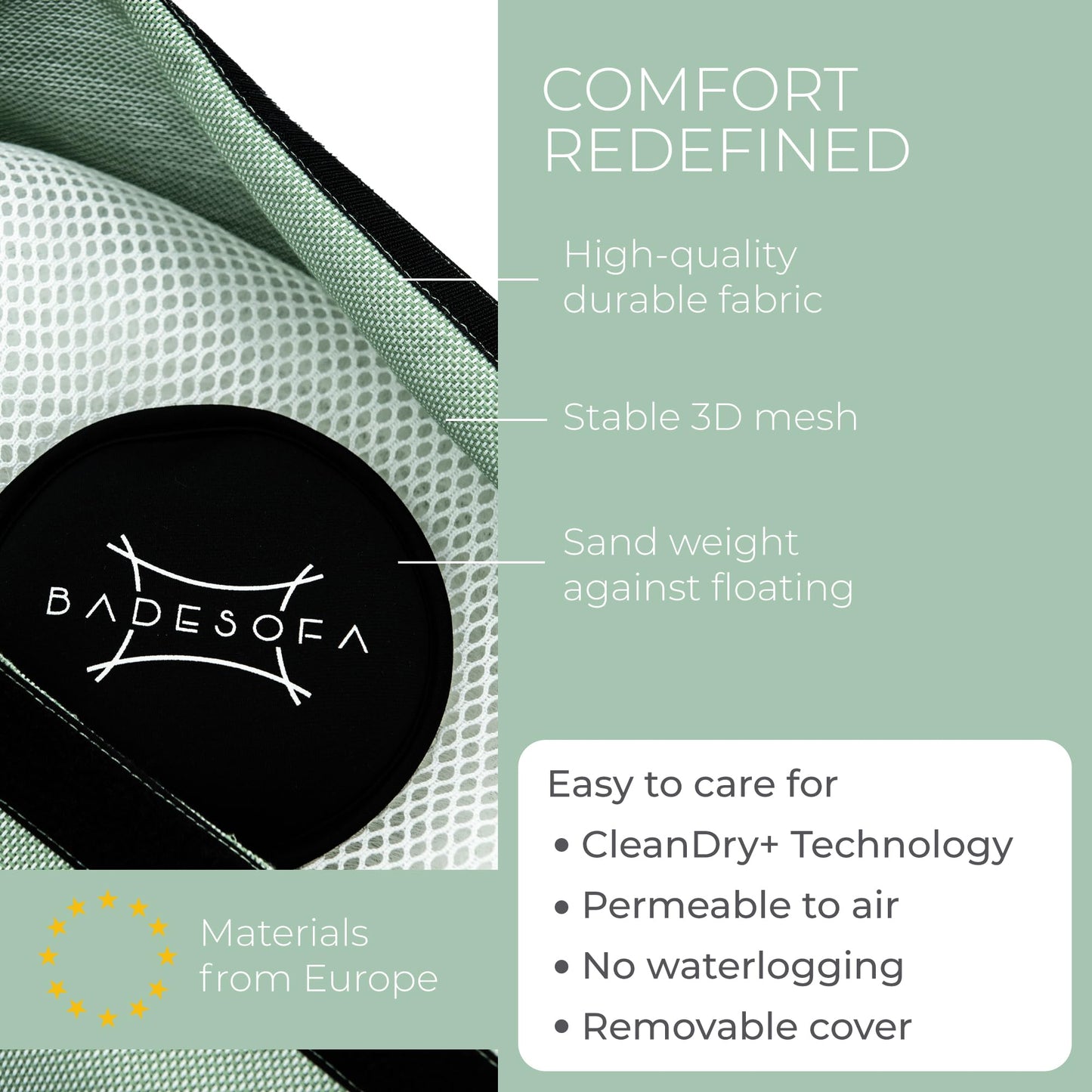 BADESOFA® Luxury Bath Tub Pillow for Feet | Premium-Quality Materials | Comfortable & Quick-Drying | Washable Bath Cushion in Green | Home Spa Accessories | Universal Fit for Any Bathtub