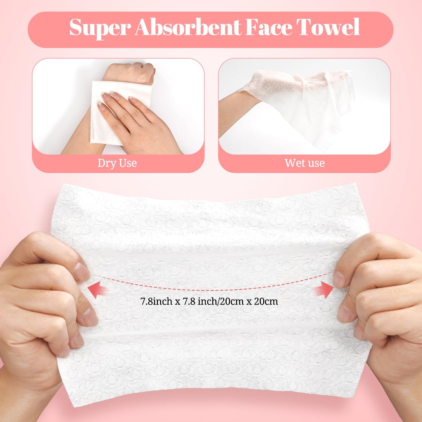 Face Towels Disposable, Clean Towels for Face, 7.8 Inch Soft Thick Lint-Free Disposable Face Towels, Makeup Remover Dry Wipes for Sensitive Skin, 100 Count
