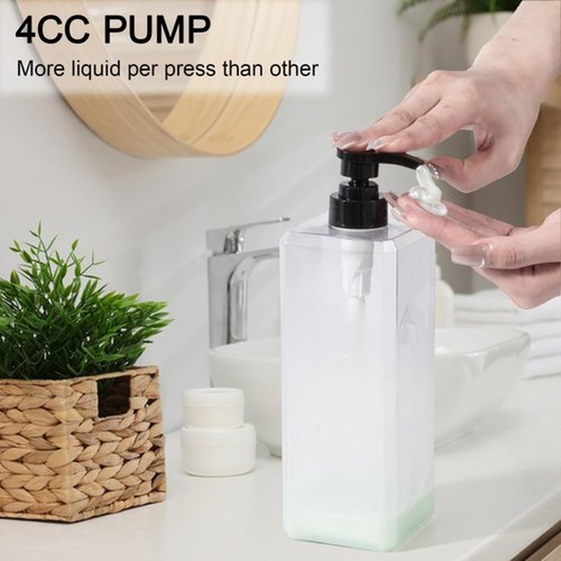 Yebeauty Pump Bottle Dispenser, 33.8oz 1000ml Empty Plastic Shampoo Pump Dispenser Shower Soap Dispenser Refillable Liquid Containers for Conditioner Body Wash, Bathroom Kitchen, 2 Pack Clear