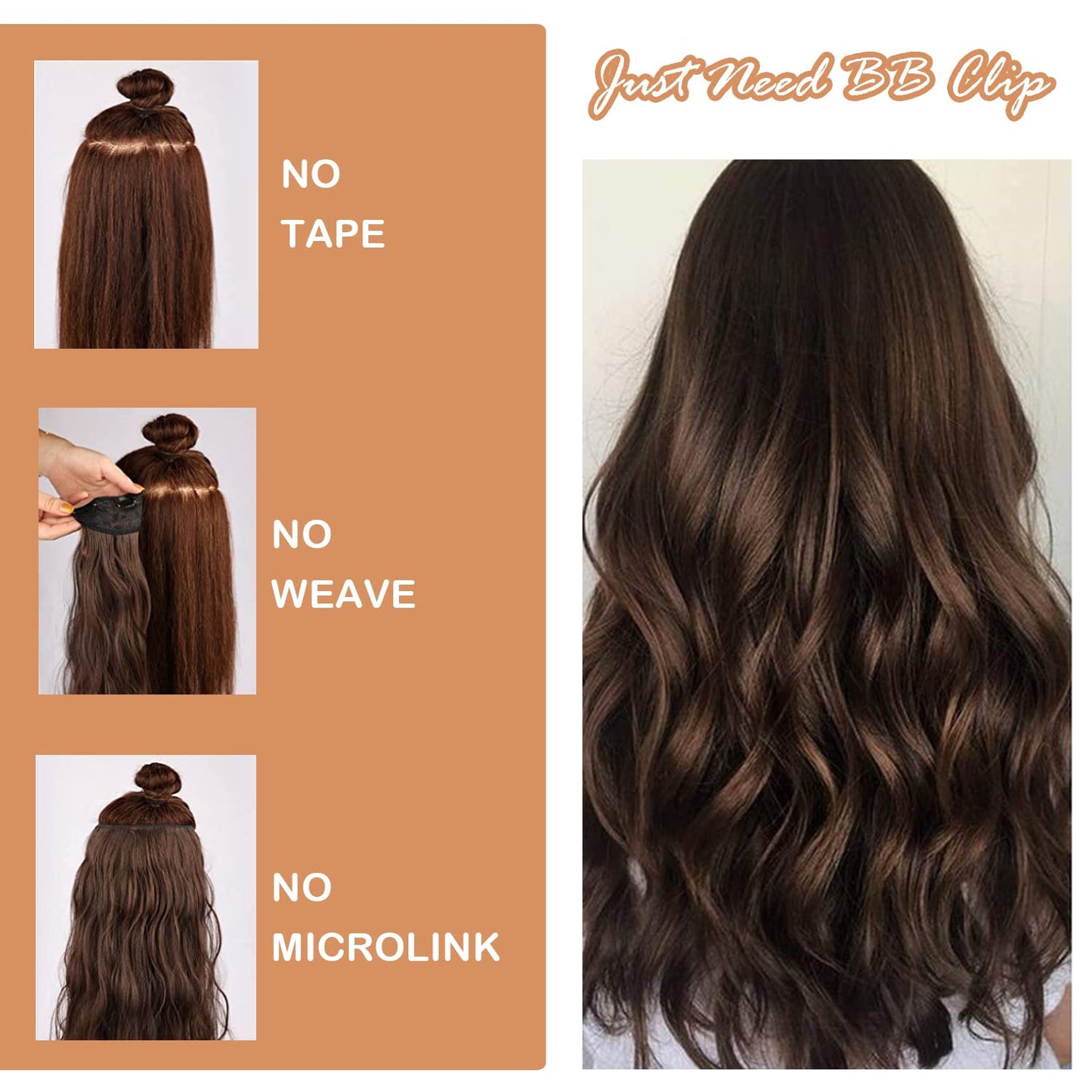 ELIO Clip in Hair Extensions, 20 Inch 6PCS Synthetic Long Thick Wavy Hair Clip Ins Extensions Double Weft Hairpieces Full Head For Women Extension 240g(8.47oz) (Balayage Dark Brown to Chestnut)