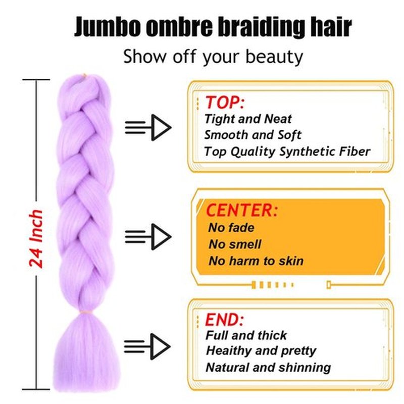 TENGSHUO FLY Light Purple Braiding Hair 3 Packs Synthetic Braid Hair Extensions Jumbo Ombre Braiding Hair 24 Inch or Box Braids Twist Crochet Braids(24"3Pack,Light Purple)