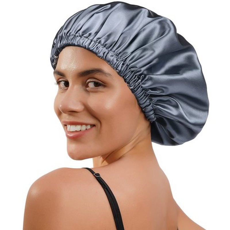 YANIBEST Silk Bonnet Satin Bonnet for Sleeping Women and Men, Adjustable Double Layer Hair Bonnet for Curly Braids Hair Ash Blue