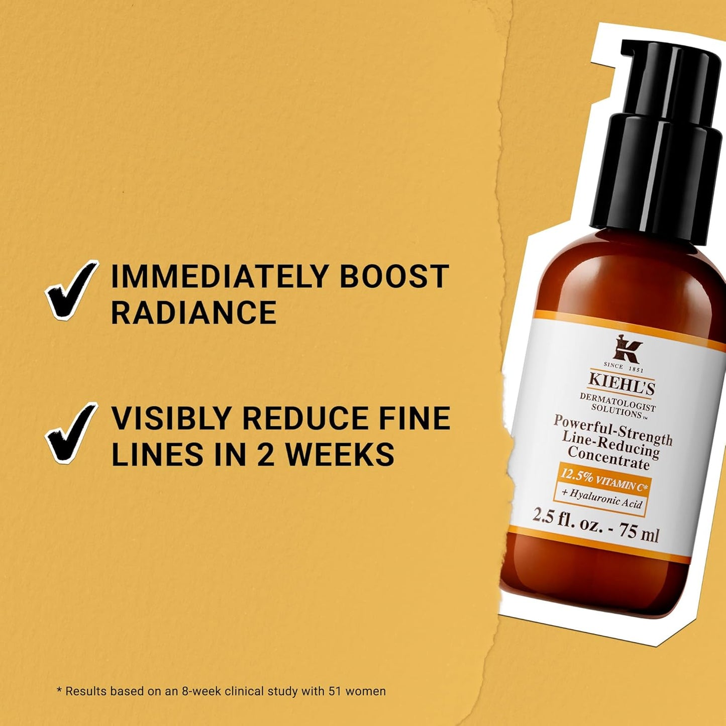 Kiehl's Powerful-Strength 12.5% Vitamin C Serum, Line-Reducing Concentrate for Face, Boosts Radiance & Firmness, Smooths & Plumps Skin, with Hyaluronic Acid, Dermatologist-Tested, Paraben-free