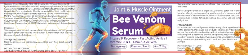 Cedonivor Bee Venom Joint Cream, Joint & Muscle Soothing, Bee Venom Cream for Back, Knee, Hands, Neck, Feet