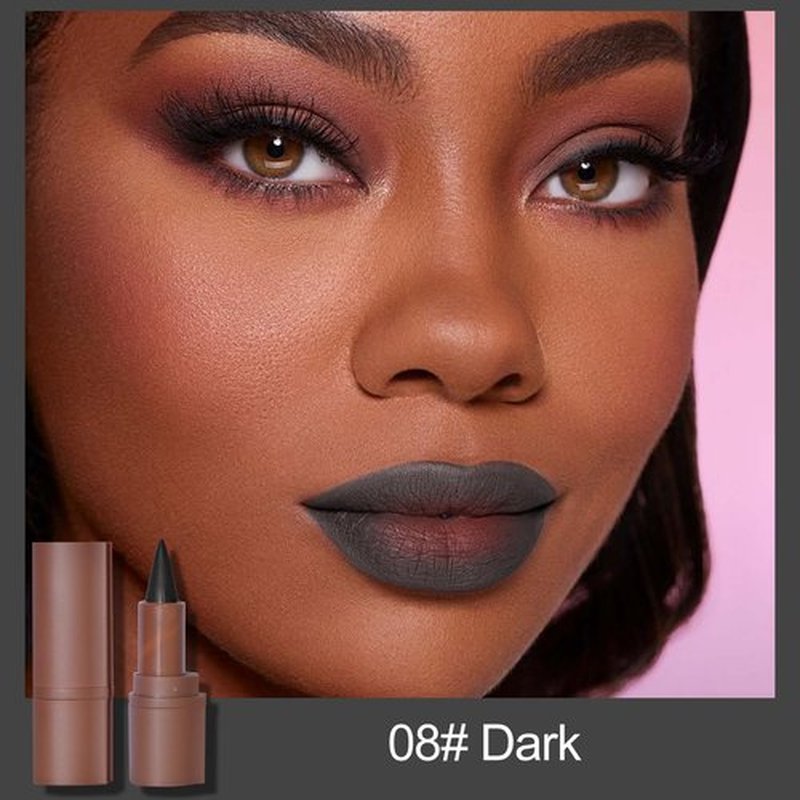 Erinde 2-in-1 Gradient Lip Liner and Lipstick Lip Combo Set, Matte Nude Dark Brown Red Lip Liner Creamy Lip Pencil Crayon, High Pigmented Long lasting Lipstick Makeup, 08# Dark