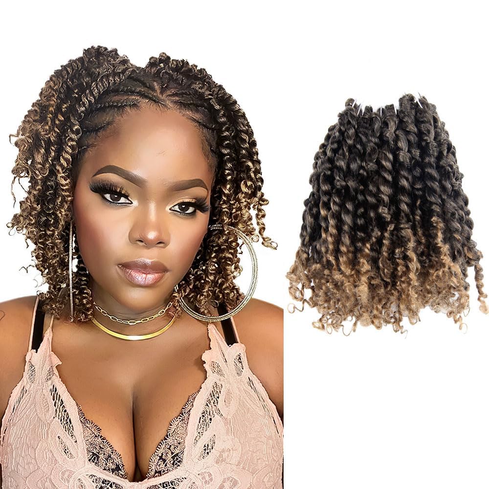 Passion Twist Hair 8 Inch 7 Packs Pre-twisted Short Passion Crochet Twist Hair Pre-Looped Crochet Passion Twist Soft Braids,T27(Ombre Honey Blonde)