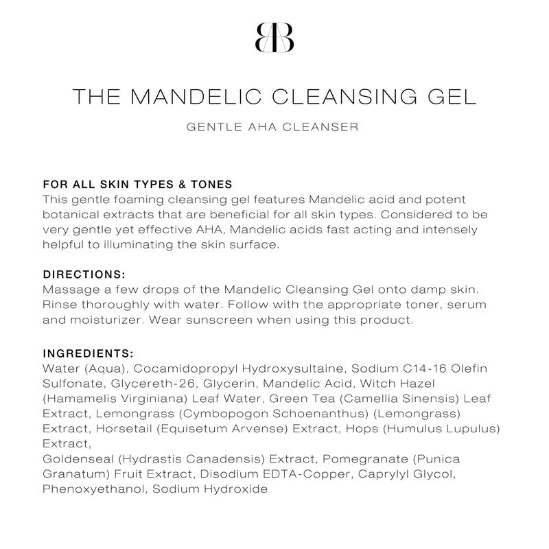 Biba De Sousa, The Mandelic Cleansing Gel - Gentle, Sulfate-Free Foaming AHA and Mandelic Acid Skin Cleanser- Antioxidant Botanical Blend - For All Skin Types (8 ounce)