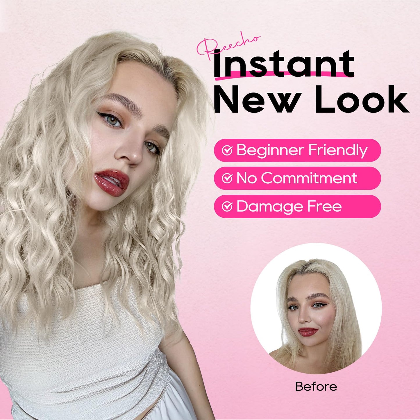 REECHO Clip in Hair Extensions, 4PCS Hair Extensions 14" Short Wavy Hair Extensions Invisible Lace Weft Natural Soft Hairpieces for Women – Ash Blonde with Highlights