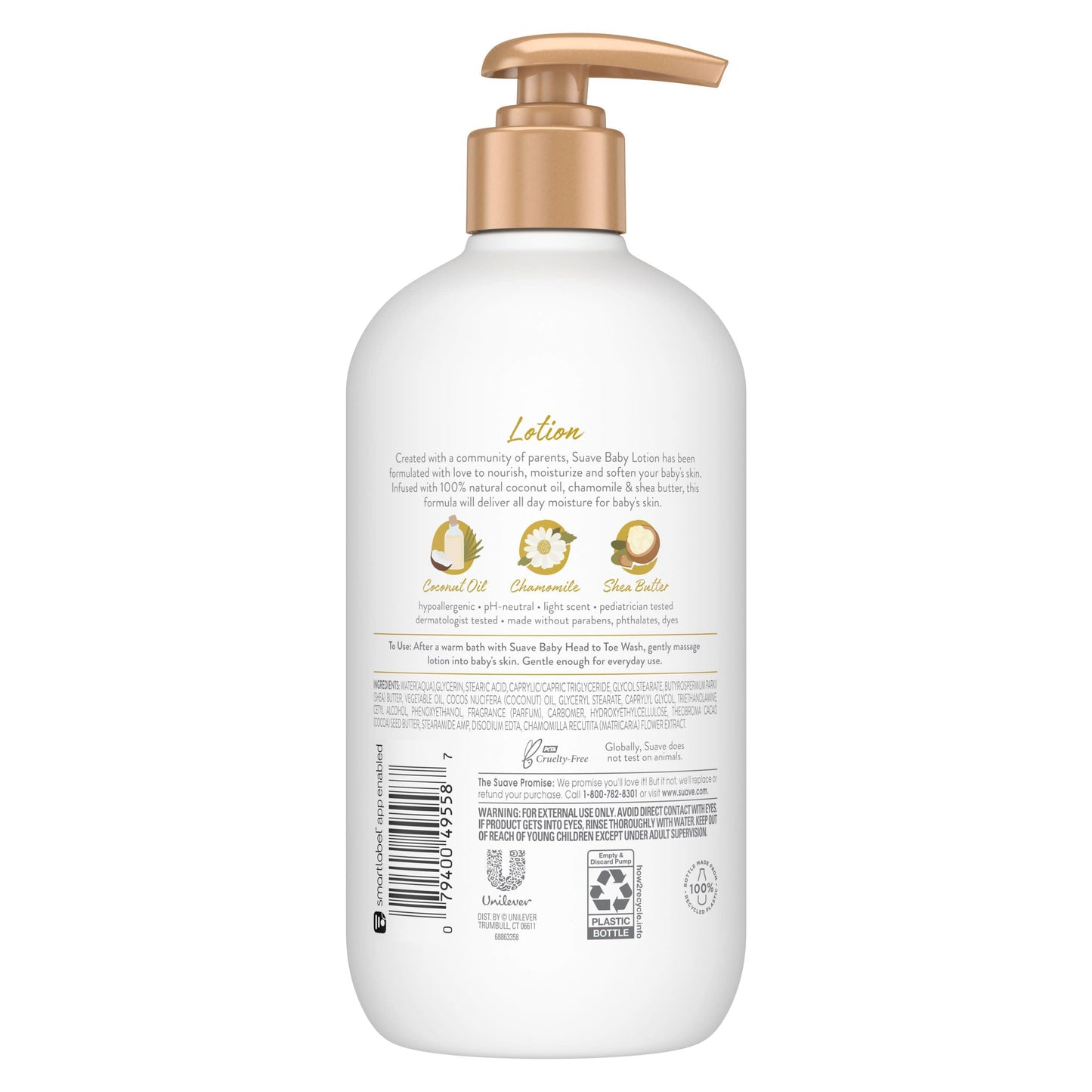 Suave Baby Baby Lotion for All Skin Types, with 100% Natural Coconut Oil, Chamomile & Shea Butter with No Parabens, Dyes 13.5 OZ